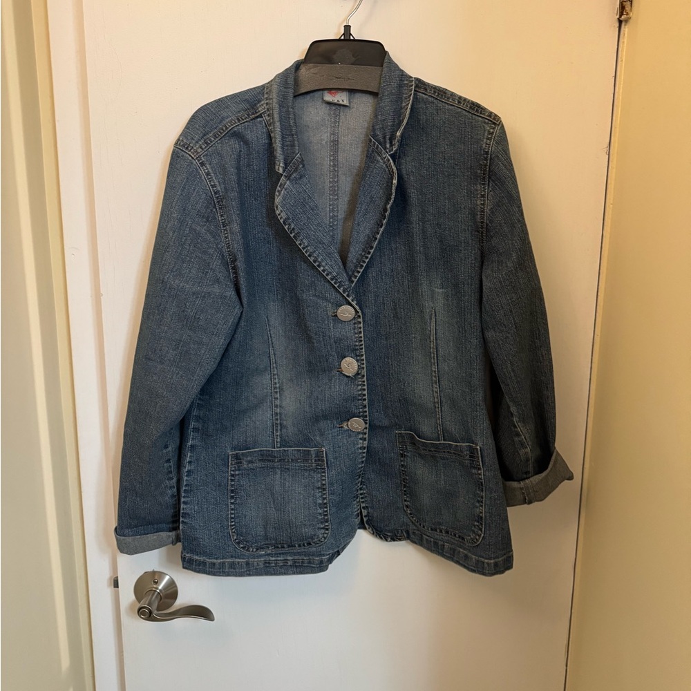RE&X Denim Button-Front Women's Jacket - Blue